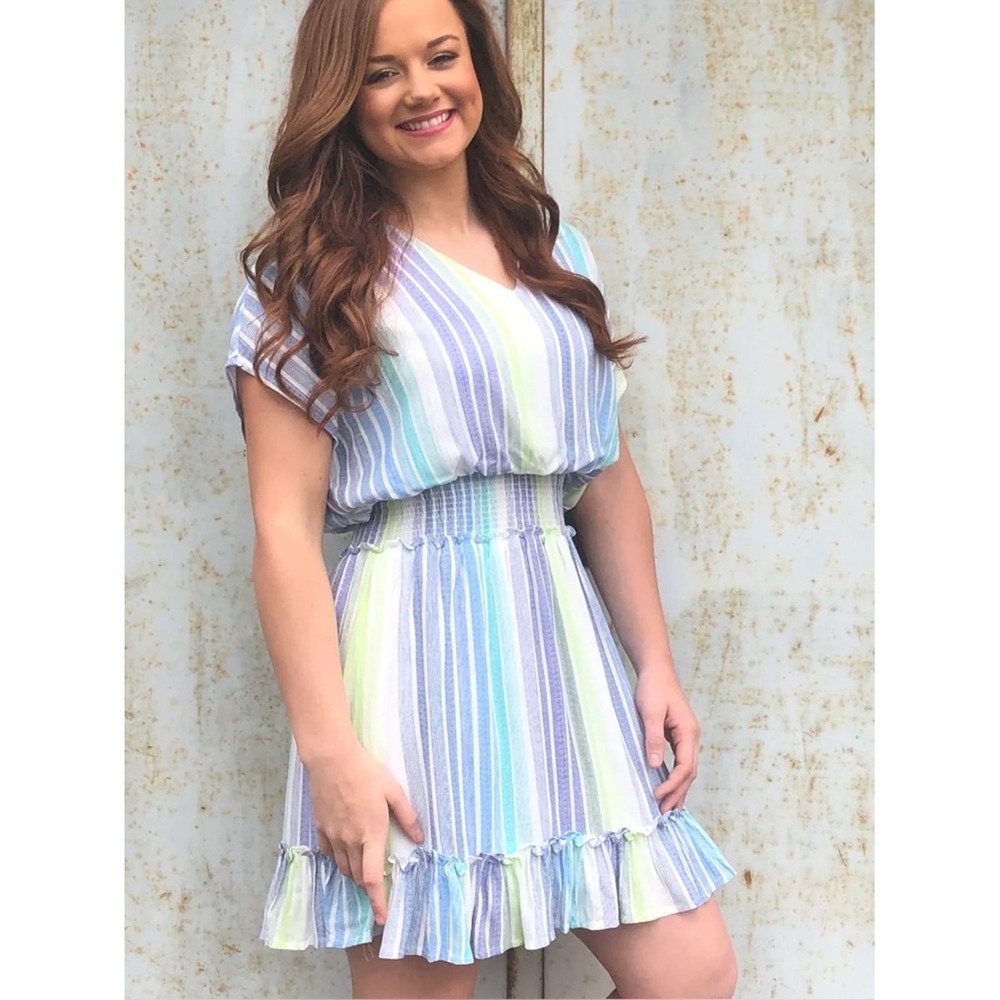 Entro Womens Medium Rainbow Striped‎ Mini Dress